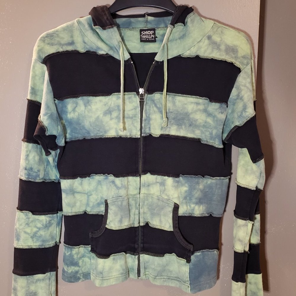 Shop Therapy Distressed Hooded Zip Sweatshirt